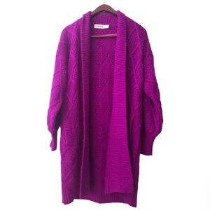YARN WORKS fuchsia roll neck chunky cable knit oversized cardigan L